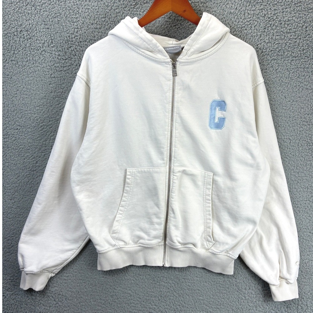 Cernucci Chenille C Full Zip Hoodie Womens S White Embroidered Streetwear